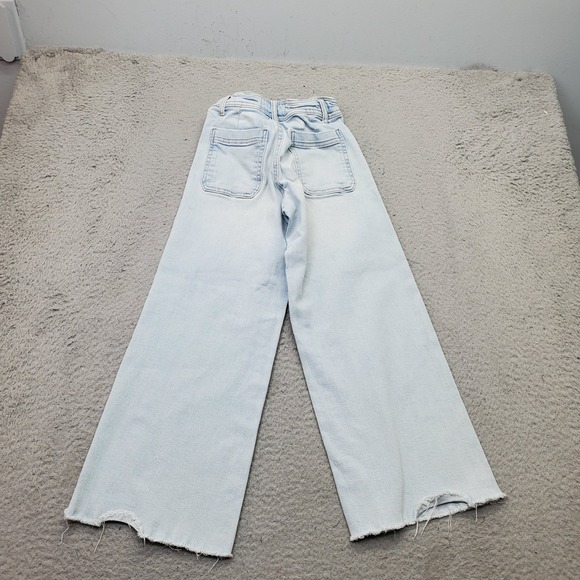 Zara Jeans Womens 9 Blue Denim High Rise Adjustable Waist Frayed Hem Wide Leg - Picture 2 of 7